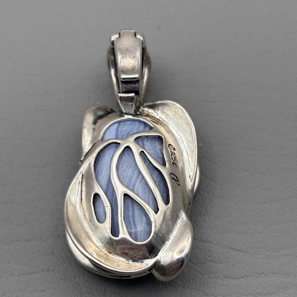 Vintage Carolyn Pollack Relios Sterling Blue Lace Agate Pendant 2